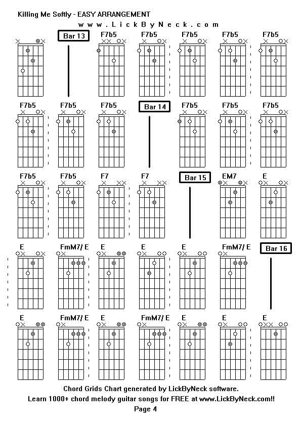 Chord Grids Chart of chord melody fingerstyle guitar song-Killing Me Softly - EASY ARRANGEMENT,generated by LickByNeck software.